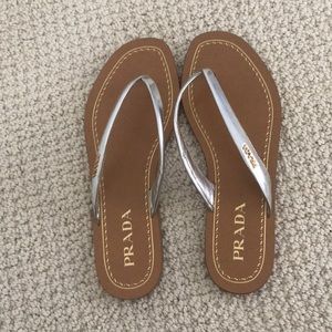Prada Silver Flip Flops